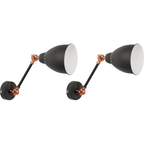 Lampes Murales Gris Graphite et Cuivré en Métal Appliques Orientables avec Bras et Abat-jours Flexibles E27 Max 40W pour Chambre Salon Moderne (1/5)