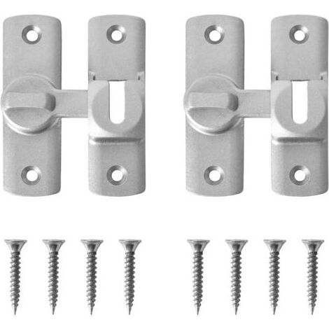 2Pcs Loquet 90° Crochet,Porte Bascule en alliage aluminium argenté Verrou Porte Angle Droit,Verrou Porte Coulissante Idéal pour Salles de Bains (1/5)