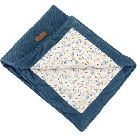 Couverture réversible pour bébé en double gaze de coton et jersey Bleu 75x100 cm (1/2)