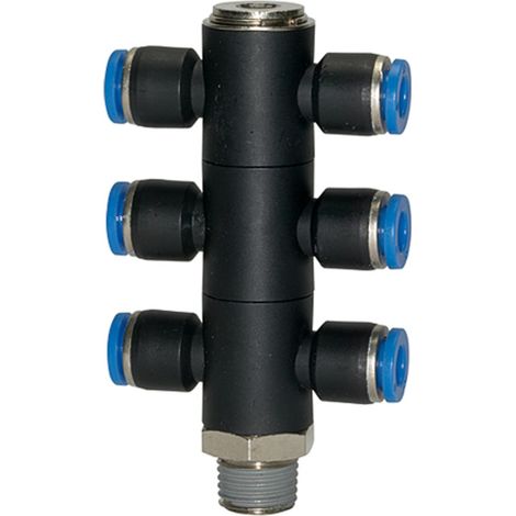 Riegler T-Mehrfachverteiler »Blaue Serie«, 6-fach, drehbar, R 1/4 a. Ø 6mm (1/3)