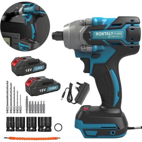 Clé à chocs sans fil 18V – Moteur brushless – Couple 320 Nm – 2 batteries 3,0Ah incluses – Vitesse variable – Pour auto, pick-up et tondeuse (1/5)