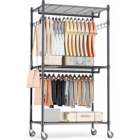 ORION91® - Unidad - Perchero de doble barra para abrigos con ruedas, altura ajustable, metal, 186 x 60 x 45 cm, para organizar ropa y aprovechar el espacio - spaziOrion91 (1/5)