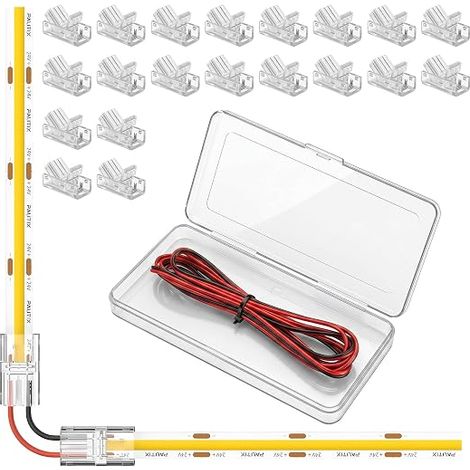 Kit Connecteur Lumière LED 8mm 2 Broches, Cable Extension LED 300CM 22AWG, Connecteur Bande LED, Transparent Reutilisable, 5V 12V 24V COB 2835 LED, Installation Facile Maison TV Cuisine (1/5)