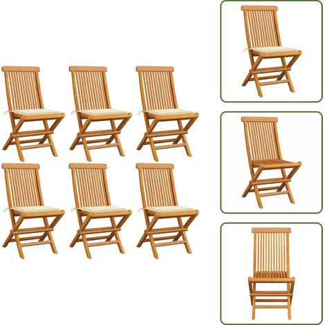 Chaises de jardin et coussins crème lot de 6 Bois teck massif - Chaise De Jardin - Fauteuil De Jardin - Mobilier De Jardin - Table Basse - Set De Jardin (1/5)