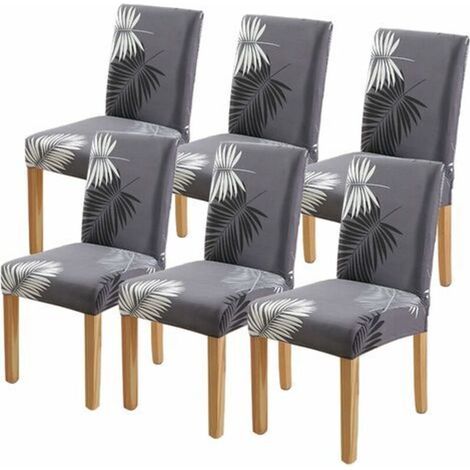 6-Piece Stretch Chair Cover Set for Dining Room, Printed Chair Protector for Home, Hotel, Wedding, Meeting (Grey) (1/4)