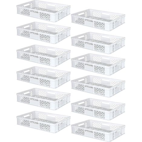 BRB 12x Eurobehälter/Stapelkorb durchbrochen, PE-HD, Industriequalität, lebensmittelecht, LxBxH 600x400x150 mm, weiß