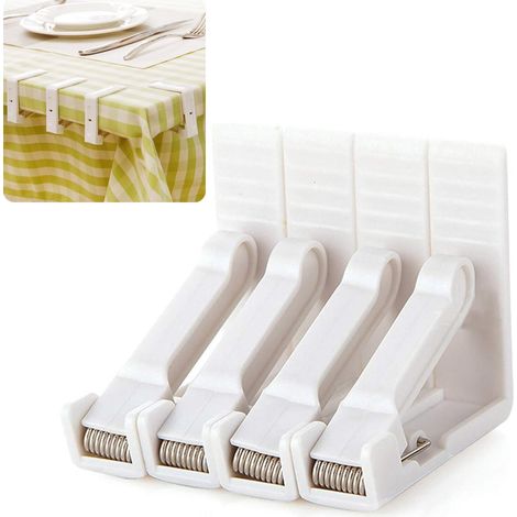 Pinces à nappe en plastique, blanches, pour maintenir les nappes et assurer leur fixation sur la table, adaptées aux repas en intérieur et en extérieur (1/5)