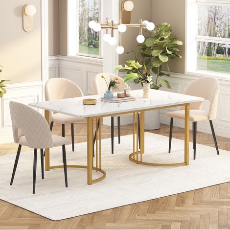 140 x 80cm Esstisch,(1-St), moderner Küchentisch, Gestell aus Metall
Rechteckiger Esstisch aus  Moderner Marmormuster Küchentisch  mit verstellbaren Füßen für Esszimmer Wohnzimmer,  Weiß/Golden (1/5)