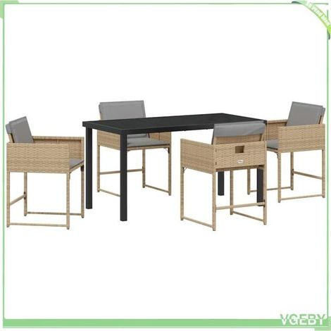 Ensemble de salle à manger pour jardin - FAFEICY - 3380738 - Beige - Polyrotin résistant à l'humidité - Table verre 80x80 cm (1/5)
