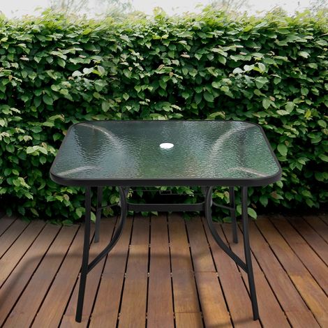 105CM Garden Ripple Glass Square Table With Umbrella Hole, Black (1/5)