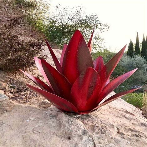 Pianta di agave in metallo, per decorazione da giardino, rossa, scultura rustica Tequila, adatta per uso interno, ornamenti da prato (1/4)
