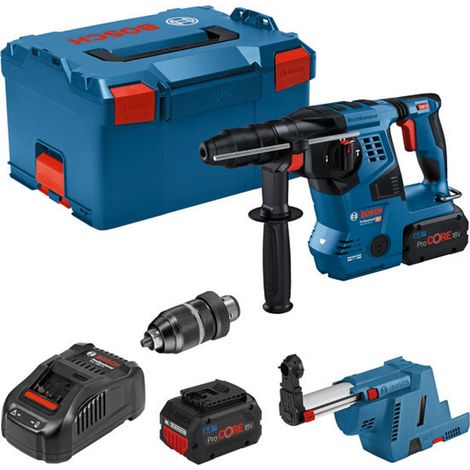 Bosch Akku-Bohrhammer GBH 18V-28 CF, SDS-Plus, 2x 8,0 Ah ProCore + GDE 18V-16