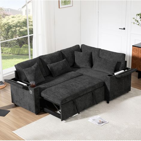 MEUBLIV Ecksofa mit Schlaffunktion 206,5 x 141 x 86 cm Chenille Dunkelgrau (1/5)