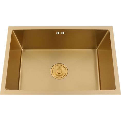 Praktische rechteckige Spüle aus Edelstahl (60 x 40 cm) für Wohnwagen In die Arbeitsplatte eingelassene Spüle aus Edelstahl 304 Einbau-Küchenspüle mit einem Becken, goldfarben (1/5)