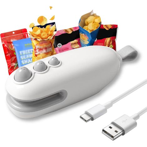 Mini sigillatrice per sacchetti, sigillatrice termica 2 in 1 con taglierina e magnete, macchina richiuditrice portatile per patatine, sigillatrice portatile per sacchetti di plastica per snack, ricari