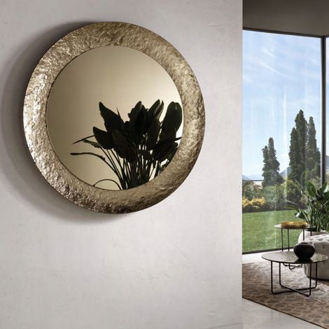 Specchio tondo con cornice in vetro temperato effetto martellato D120 cm NIDRA Bronzo (1/3)