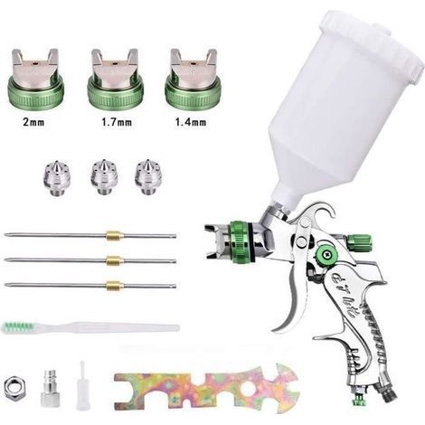 HVLP Professionnel Pistolet A Peinture Alimentation par Gravité 3 Buses 1,4mm 1,7mm 2,0mm Coupelle 600cc (1/5)