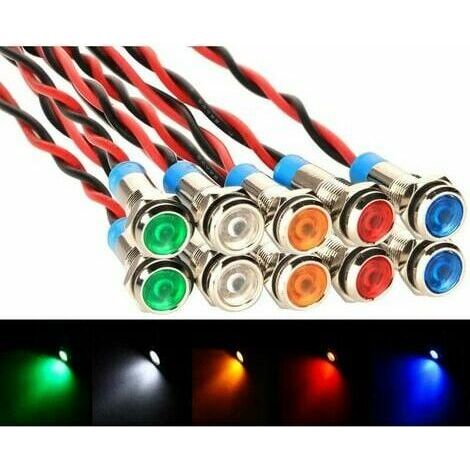 10 spie luminose a LED in metallo da 6 mm, AC/DC 12-24 V, pannello di segnalazione a LED per furgoni, barche e altri veicoli universali