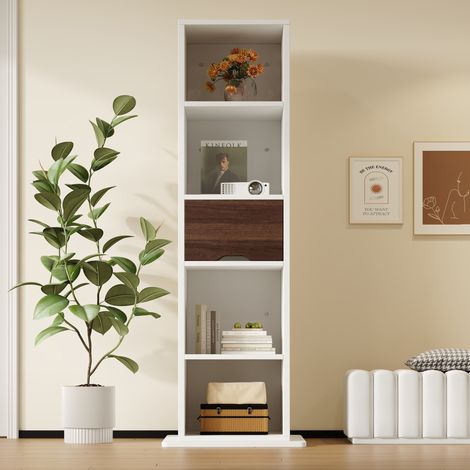 Vetrina girevole 45x45x168 cm con specchio a figura intera, 4 nicchie, cassetto, MDF bianco (1/5)