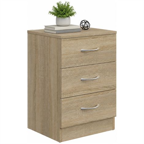 HOMCOM Modern 3 Drawers Side Table, Bedside Table with Wood Effect, Oak (1/5)