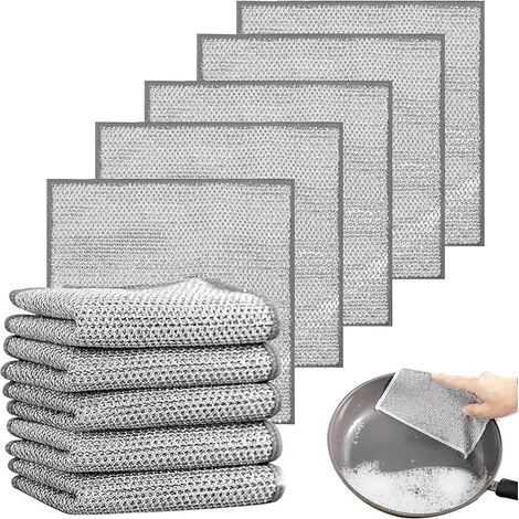Sollbry 10pièces Chiffons à Vaisselle torchon Multifonctionnel en Fil métallique Anti-Rayures, Chiffons à Vaisselle en Fil métallique Double Couche, torchons en Microfibre (1/5)