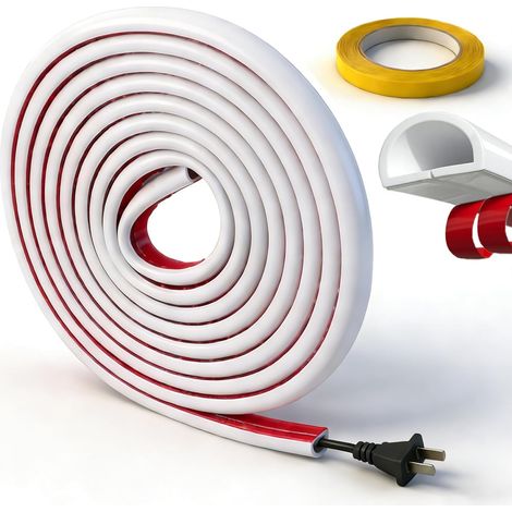 Goulotte Adhesive Cable 1.5mx6mm, 1pcs Baguette Cache Cable Blanche Ouverture le bas, Cache-câbles PVC, avec 1R 10mmx15m Ruban Adhésif Tissu, Mini-goulotte pour le Bureau ou la Maison (1/5)