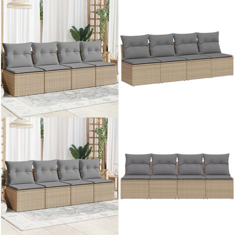 Canapé de jardin avec coussins 4 places beige résine tressée - Canapé De Jardin - Meuble De Jardin - Salon De Jardin - Résine Tressée - Rotin Synthétique - Home & Living (1/5)