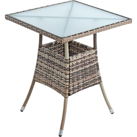 Polyrattan Balkontisch Rattan Tisch Beistelltisch Gartentisch 57 cm Beige-Braun