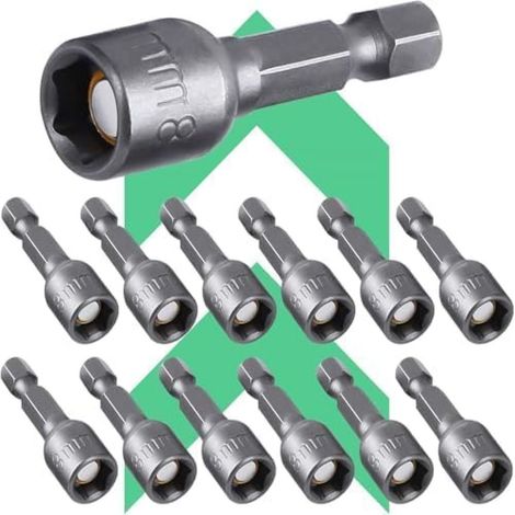 Douille Hexagonale - Acier Chrome Vanadium - 8 mm x 42 mm - Pour Perceuse Et Tournevis - 12 Pièces