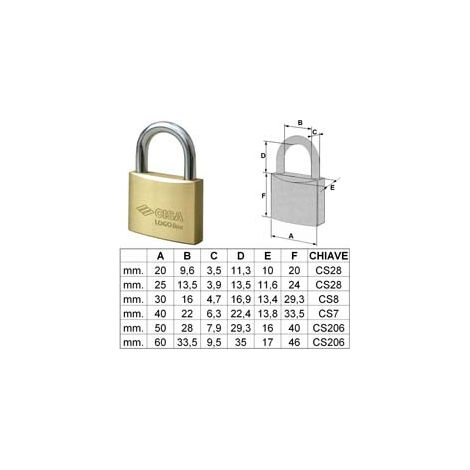LUCCHETTO LOGO OTTONE ARCO NORMALE 21010- - mm.25 (art.21010250) - 12 pezzi CISA