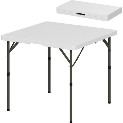 Klappbarer Campingtisch mit 2 verstellbaren Höhen, Gestell aus HDPE und Metall, 86 x 86 x 74 cm, Weiß