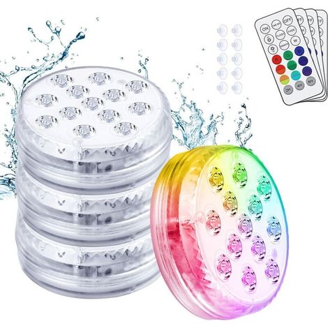 Lumière LED Submersible, 1PCS 13LED Lampes Sous-Marines 16 Couleurs RGB avec Ventouses et RF Télécommande, IP68 Étanche Éclairage pour Aquarium, Piscine, Jardin, Vase, Baignoire, Étangs (1/5)