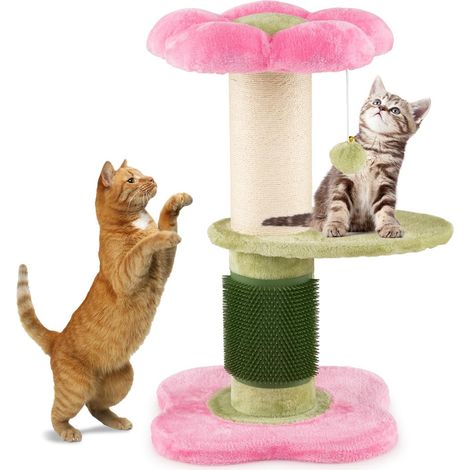 COSTWAY Albero per Gatti da Interno Alto 69 cm, Tiragraffi per Gatti a Forma di Fiore con Piedistallo Imbottito in Pile, Tiragraffi in Sisal e Pallina Appesa, Mobili per Gattini a Più Livelli (Rosa) (1/5)
