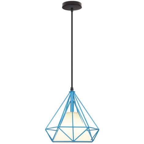 royaluxe- Lampe De Plafond En Fer Plafonnier Vintage En Forme De Cage De Diamant 25CM Lustre Rétro (Bleu) (1/5)