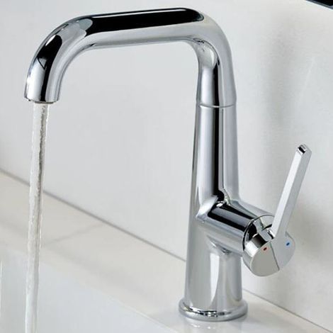 Bathroom faucet, sink faucet, single-lever mixer tap, bathroom faucet, sink, bathroom, hot and cold water, present, plating