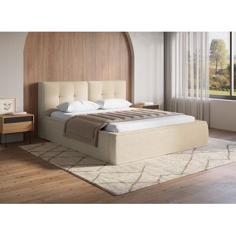 Lit double en tissu bouclette beige 160x200cm yuna (1/5)