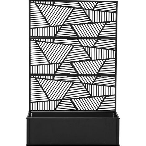 Fioriera con spalliera graticola rettangolare alta cm 211x110 in Metallo nero Separè divisorio vaso Decorativo per Piante Rampicanti Design Geometrico Moderno per Casa Bar Ristoranti