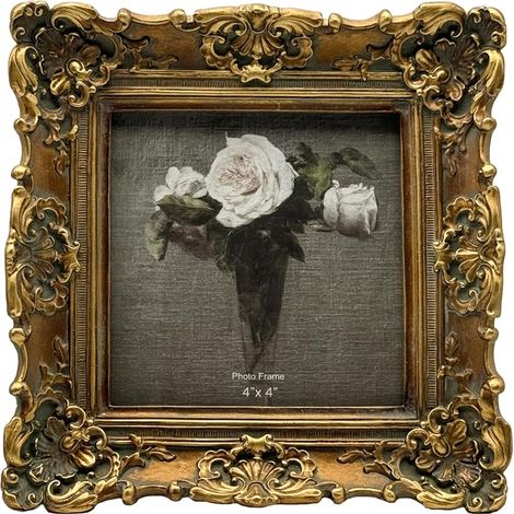 Petit cadre photo vintage 10,2 x 10,2 cm, cadre photo carré en bronze doré pour table et affichage mural, motif floral décoratif rétro, décoration d'intérieur, galerie de photos d'art (1/5)