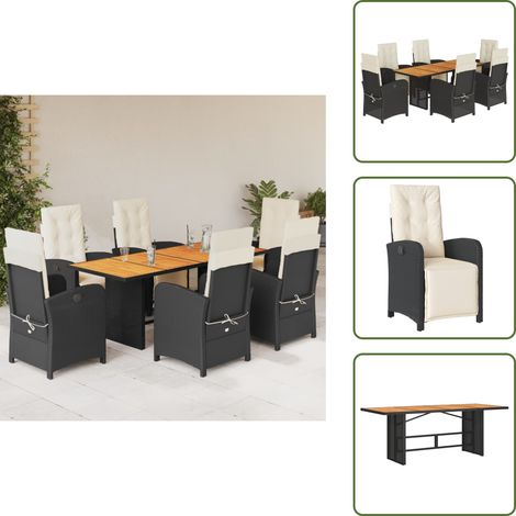 Chaise en résine - vidaXL Ensemble à manger de jardin coussins 7pcs Noir Résine tressée - Table en bois (1/5)