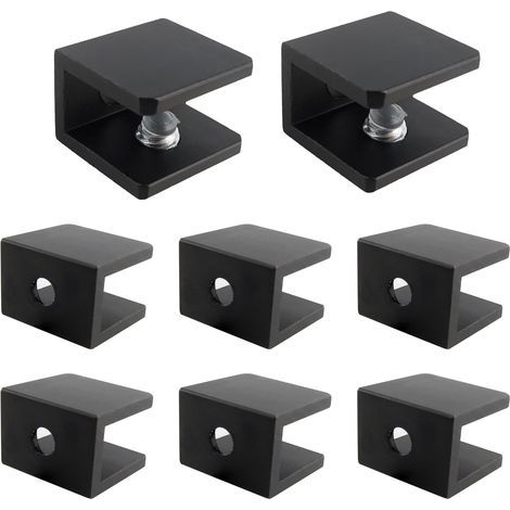 Lot de 8 supports d\'étagère en verre carrés réglables, pour bois/verre de 5 à 8 mm, pièces de rechange pour support de salle de bain, noir (1/5)