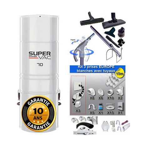 Aspirateur central hybride HAYDEN SuperVac 70 GARANTIE 10 ANS (jusqu’à 350 m²) + trousse inter 9 ML + 8 accessoires + kit 3 prises + kit prise balai + kit prise garage (1/5)