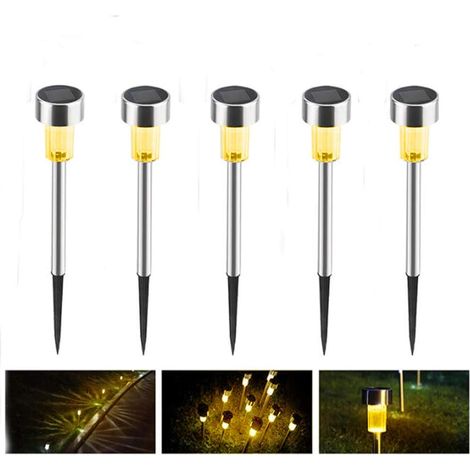 Set of 5 rechargeable stainless steel solar garden lights for patio, yard, garden, driveway (1/5)