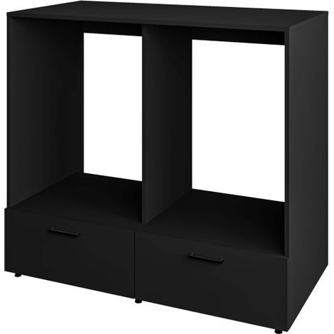 ELISEO - Meuble buanderie 2 niches 2 tiroirs 132cm panneaux mélaminés noir