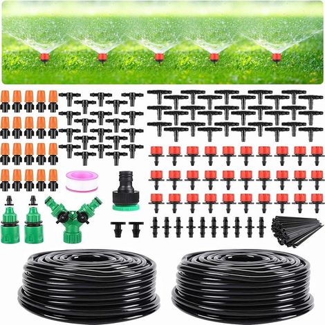 Kit de riego por goteo para jardín, sistema de riego por goteo automático de 30 metros (98 pies) para invernaderos con tubería de distribución ciega ajustable de 6 mm (1/4 de pulgada) y 12 mm (1/2 pul (1/5)