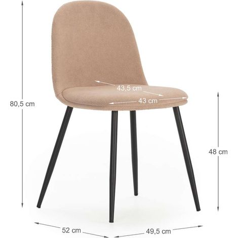 Pack de 4 sillas para cocina o comedor Dalila tapizado textil rosa claro, 48/80cm(alto) 49.5cm(ancho) 52cm(fondo) (1/5)