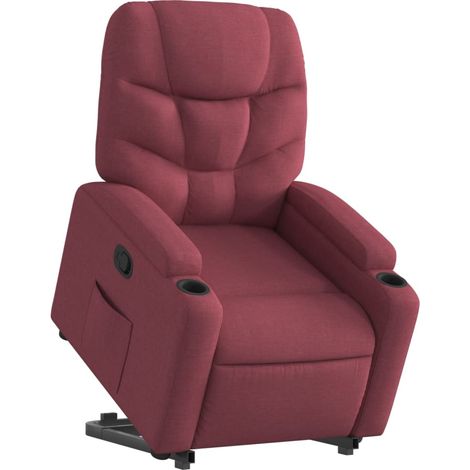 Poltrona relax porta TV rivestimento confortevole funzione sollevamento elettrico in tessuto rosso bordeaux DEC028162