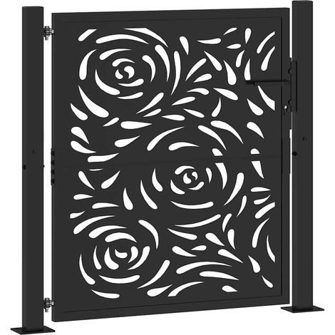Portail de jardin,Portail de clôture,Portillon de jardin noir 105x106 cm acier conception de flamme CFW49365