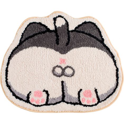 Tapis de porte de toilettes, motif fesses de chaton, tapis de porte de toilettes, tapis absorbant pour les pieds, tapis de bain antidérapant 50 x 60 cm