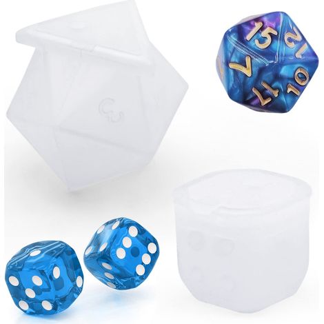 2 Piéces Moule Silicone Resin Epoxy en Forme de Dés,Silicone Dice Mold,Moules de Dés en Résine Époxy