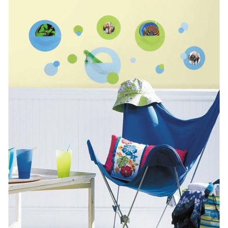 CADRES & POCHES - Stickers repositionnables cadre-poche pois bleu-vert (1/3)